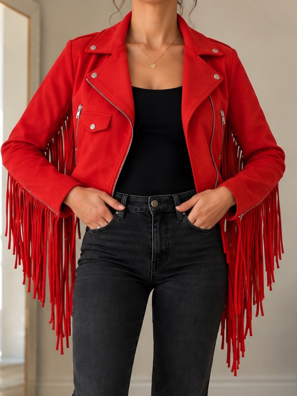 Red Suedette Fringe tassel jacket